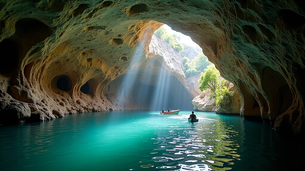Geological rock formations and cave interior, limestone structures, natural cave ceiling and walls