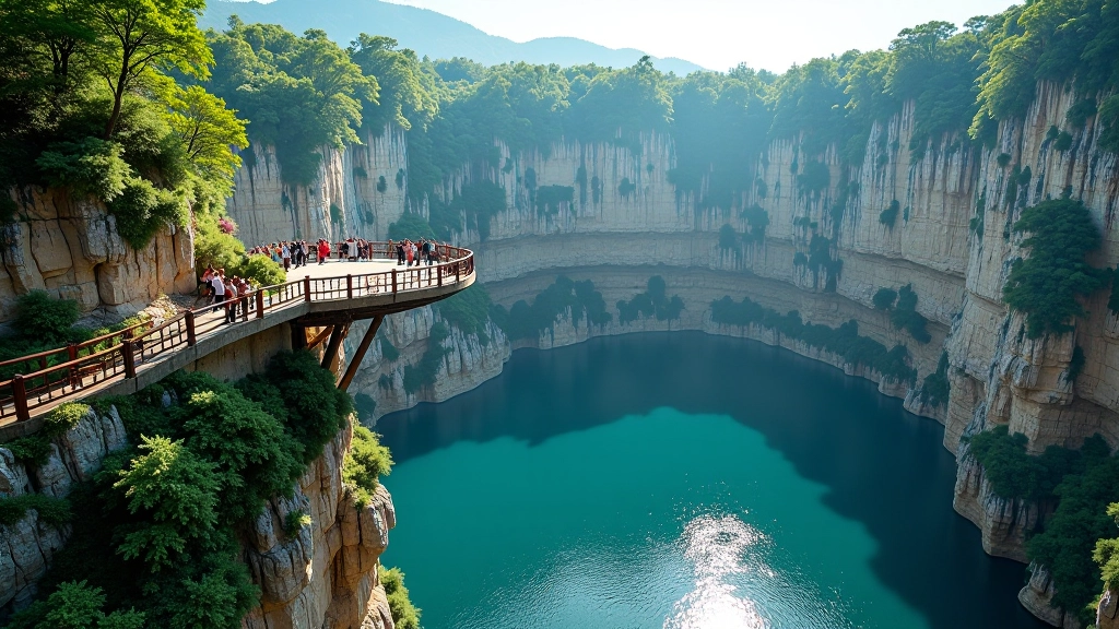 Macocha Abyss massive sinkhole viewpoint with dramatic cliff formations and observation platform