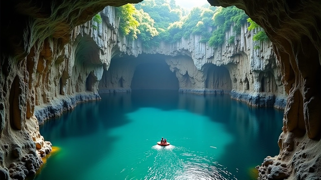 Macocha Abyss sinkhole viewed from rim with dramatic limestone walls