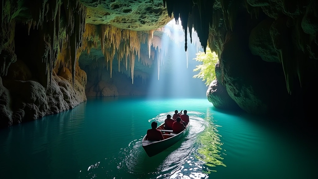 Punkva Cave boat tour showing underground river passage and cave ceiling